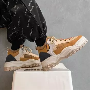 Трендовая повседневная обувь Высокие кеды Модная обувь на шнуровке с толстой подошвой в стиле пэчворк Мужская уличная обувь Обувь для скейтборда Теннисные туфли для мужчин 39 бежевый
