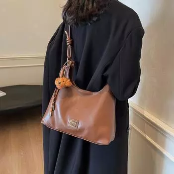 Трендовая повседневная сумка-тоут женская 2024 осень и зима новая ретро модная сумка через плечо ниша простая и универсальная высокое чувство 31*9*30 чёрный