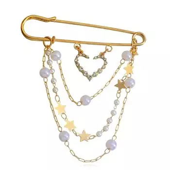 Трендовая ретро брошь-булавка с цепочкой, уличная мода, металлическое украшение, аксессуары для костюма в стиле хип-хоп для мужчин и женщин One Size жёлтый