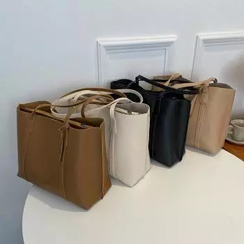 Трендовая ретро-сумка из сплошного цвета из искусственной кожи для подмышек, простая женская сумка большой вместимости для шопинга и путешествий, элегантные сумки-тоут унисекс хаки