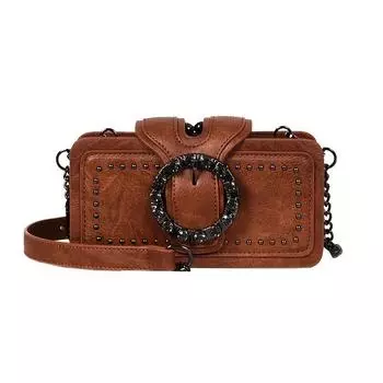 Трендовая ретро сумка кроссбоди с шипами - Компактная и модная - Ослепительные шипы, Роскошная пряжка, Регулируемый ремешок-цепочка - Идеально для законодателей моды коричневый