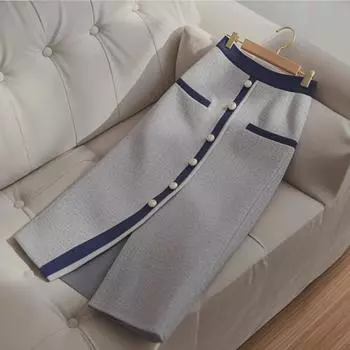 Трендовая серая юбка А-силуэта с высокой талией 2023 года для фигур типа «груша» Large серый