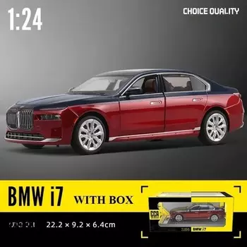 Трендовая симуляция 1:24 BMW I7 G70 Модель легкосплавного автомобиля с коробкой для демонстрации коллекции Миниатюрный автомобиль для дома Декоративные украшения Детские игрушки Мужской автомобиль Подарок красный