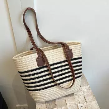 Трендовая сумка через плечо из соломы 2024 года, новая женская сумка, большая вместительная плетеная сумка-тоут для отдыха на море, портативная пляжная сумка белый