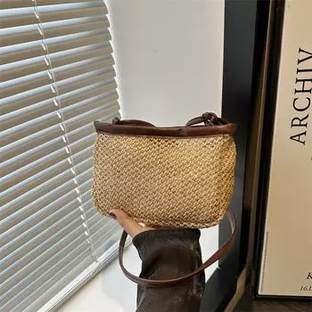 Трендовая сумка-мессенджер, плетеная сумка, женская модная простая сумка через плечо, летняя новая повседневная сумка-ведро для поездок на работу и обратно 2024 года чёрный