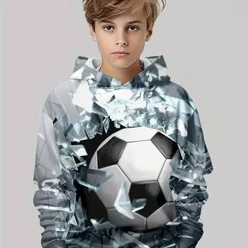 Трендовая толстовка с капюшоном с 3D-принтом для мальчиков — длинный рукав, повседневный свитер для осени/зимы, эластичная полиэстеровая смесь, можно стирать в стиральной машине 100