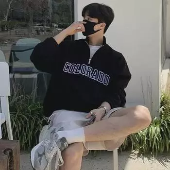 Трендовая толстовка в стиле ретро с полумолнией: Американский бренд, вышитый, универсальный свободный крой для молодых мужчин, идеально подходит для весны и осени. L чёрный