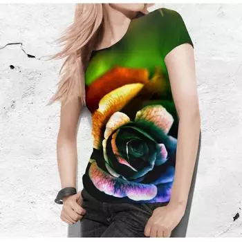 Трендовая тонкая женская футболка с коротким рукавом с цветочным принтом и цифровой 3D печатью, повседневная одежда, уличная одежда для отдыха, законодательница мод, летняя универсальная мода 8XL