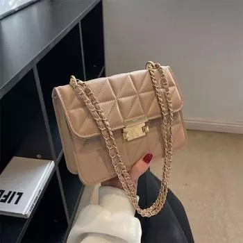 Трендовая вышитая нить текстура маленькая квадратная сумка 2024 новый иностранный стиль цепочка темперамент одно плечо сумка-мессенджер замок женская сумка чёрный