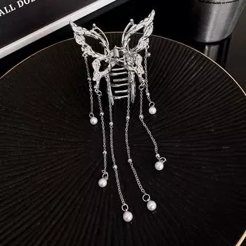 Трендовая заколка-краб для волос с кисточкой-бабочкой, сплав, жемчуг, женская корейская модная заколка для волос, аксессуары для волос для хвостика, головной убор