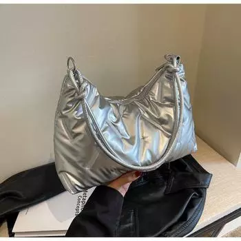 Трендовая женская сумка через плечо большой вместимости 2024 года: Стильная сумка из хлопкового пуха на осень/зиму зелёный