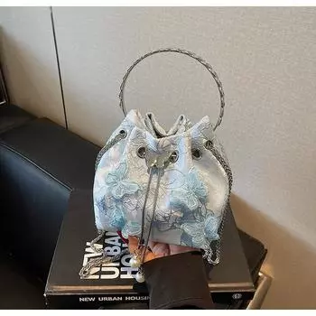 Трендовая женская сумка-ведро с ручкой, новая универсальная сумка-мессенджер на цепочке для работы через плечо светло-синий