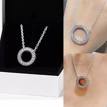 Трендовое элегантное ожерелье с подвеской в виде хрустального круга, серебряное женское ожерелье колье, женские ошейники, подходят 45cm