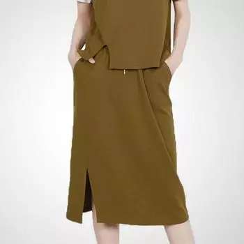 Трендовое чувство дизайна Нишевая рубашка Юбка Модный костюм Deep Khakis Skirt L
