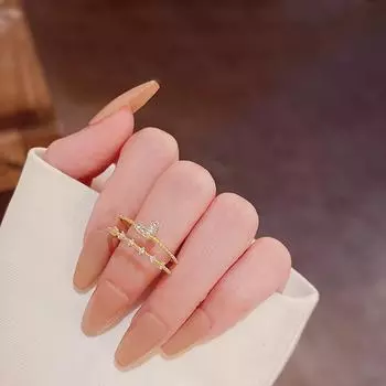 Трендовое двухслойное кольцо с цирконием - женский модный нишевый дизайн, высококачественное открытое кольцо на указательный палец J609, Adjustable opening золотой