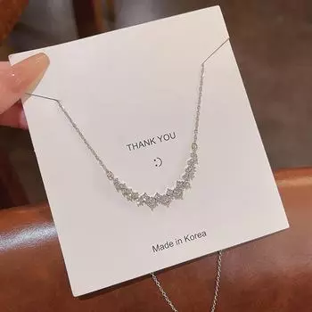 Трендовое геометрическое ожерелье из титановой стали с цирконием - женское легкое роскошное в корейском стиле X979 серебряный