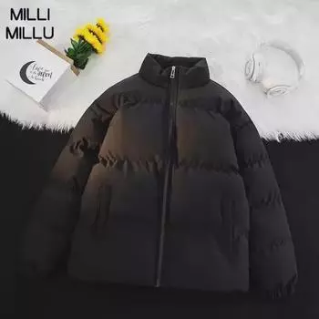 Трендовое хлопковое пальто унисекс в гонконгском стиле 2024 года — свободное, стильное, теплое и спортивное 5XL чёрный