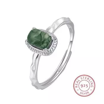 Трендовое кольцо из натурального камня с текстурой различных зеленых мхов, трав, агатов, кольцо для женщин, стерлинговое серебро, свадебный подарок, ювелирные изделия Resizable белый