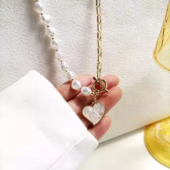 Трендовое светлое роскошное жемчужное ожерелье с полой цепочкой и застежкой в форме сердца, модное женское ожерелье, вечерние подарочные ювелирные изделия золотой