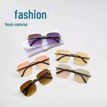 Трендовые большие квадратные солнцезащитные очки без оправы для мужчин и женщин — модные и стильные оттенки в уличном стиле. Double Tea