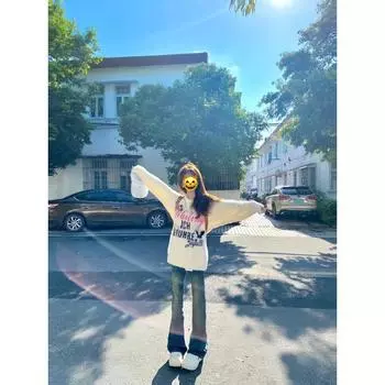 Трендовые буквы Осень и Зима Свободный стиль Мягкий клейкий свитер White L(Suggested 52.50 kg-57.50 kg)