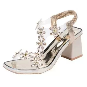 трендовые дизайнерские сандалии женские, новинка 2024 года, женская обувь на каблуке со стразами и цветами, трендовые летние женские сандалии из ПВХ 34 34 золотой