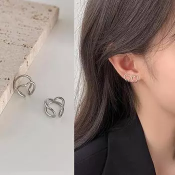 Трендовые двухсторонние геометрические серьги-сердечки для женщин - не прокалывают, стиль Niche Cold Single heart ear cuff