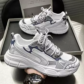 Трендовые дышащие универсальные сетчатые кроссовки для мужчин, студентов, повседневные, для бега, для пап, модная обувь 39 чёрный