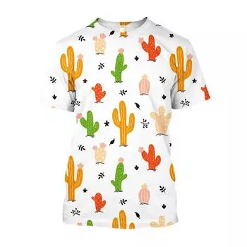 Трендовые футболки с 3D принтом кактусов, унисекс, мешковатые винтажные футболки Cottagecore для мужчин, модная одежда, спортивная одежда S