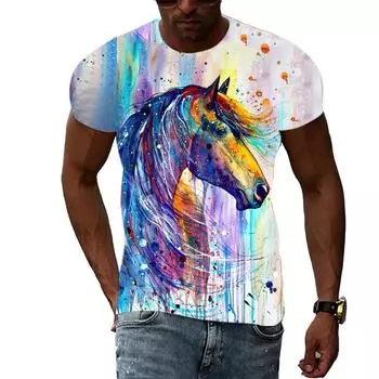 Трендовые футболки с рисунком лошади Manga, мужские летние модные повседневные футболки с принтом, топовые футболки в стиле хип-хоп Trendyol Men s Store S