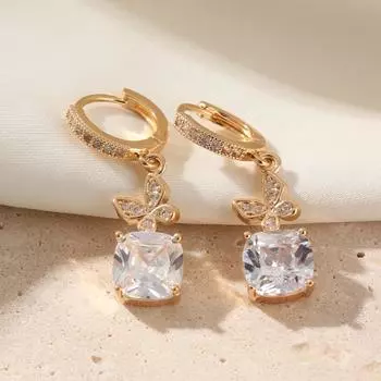 Трендовые геометрические квадратные серьги-бабочки для женщин с кубическим цирконием, повседневные украшения, аксессуары для вечеринок золотой