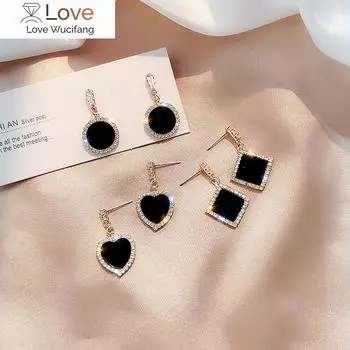 Трендовые геометрические серьги-подвески со стразами для женщин, корейская мода, черные висячие серьги, женские элегантные ювелирные изделия