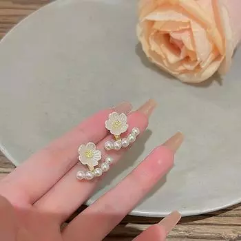 Трендовые корейские серьги-гвоздики с жемчугом, милые серьги-гвоздики с цветком для женщин 1Pair