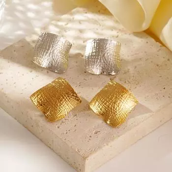 Трендовые квадратные плиссированные серьги из нержавеющей стали женские легкие роскошные высококачественные геометрические серьги 18K