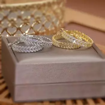 Трендовые микро-инкрустированные окисленные сверкающие циркониевые серьги-кольца с пшеницей для женщин, модные украшения для вечеринки и фестиваля