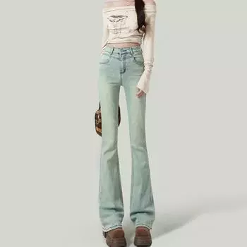 Трендовые микро-пулл джинсы женские весенне-осенние новые с высокой посадкой облегающие микро-клеш подкова моппинг деним XS