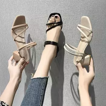 трендовые модные сандалии женские 2024 летние новые женские стильные маленькие свежие толстые каблуки студенческие пляжные туфли с большой квадратной головкой сандалии на платформе 34 розовый