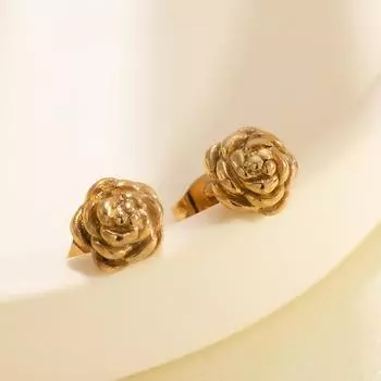 Трендовые модные женские серьги-гвоздики из нержавеющей стали с розами, простой нишевый дизайн, украшения для ушей из 18-каратного золота
