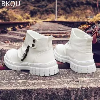 трендовые мужские ботинки для инструментов в британском стиле с толстой подошвой и круглым носком, удобные модные, пригодные для носки, на открытом воздухе, повседневные, нескользящие, трендовые, большой размер 39 белый