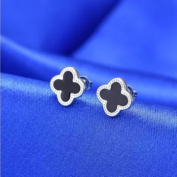Трендовые новые модные серьги-клеверы из черного розового золота с четырьмя листочками, темпераментные простые серьги, женское ожерелье, браслет