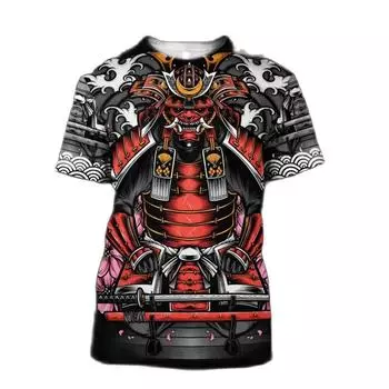 Трендовые новые мужские футболки в японском стиле, модные повседневные крутые топы с принтом воина, с круглым вырезом и коротким рукавом S