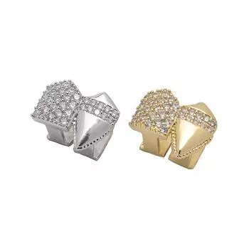 Трендовые позолоченные циркониевые двойные клыки гриллзы для мужчин - Хип-хоп рэп стиль накладные зубы Silver Fangs (New)