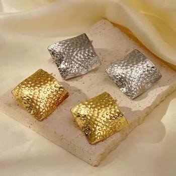 Трендовые простые четырехугольные серьги из титановой стали, нестандартные серьги-гвоздики из 18-каратного золота из нержавеющей стали, серьги с персонализированной текстурой