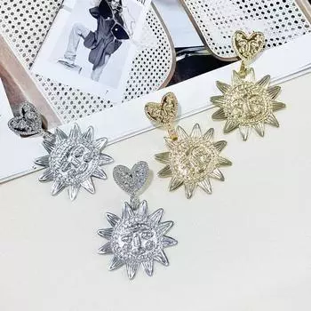 Трендовые простые модные серьги-подвески из сплава в виде подсолнуха, преувеличенные универсальные серьги-подвески