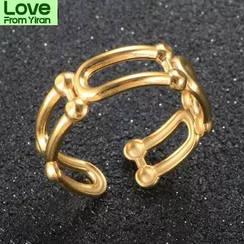 Трендовые регулируемые кольца с отверстием в виде скрепки для женщин, мужчин, пар, геометрические полые украшения из нержавеющей стали в стиле панк, подарок на вечеринку Resizable