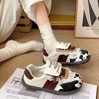 Трендовые ретро-кроссовки с круглой головкой и плоским дном, немецкие, женские, новые, весна-осень 2025 года, легкие, универсальные, повседневные, с мягкой подошвой 35