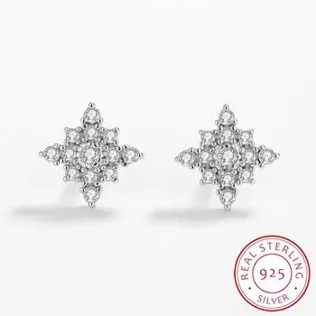 Трендовые серьги-гвоздики с цветком и снежинкой S925, серебряные серьги для женщин, круглые геометрические серьги из стерлингового серебра с геометрическим рисунком, ювелирные изделия в подарок для невесты, ювелирные изделия из стерлингового серебра для в