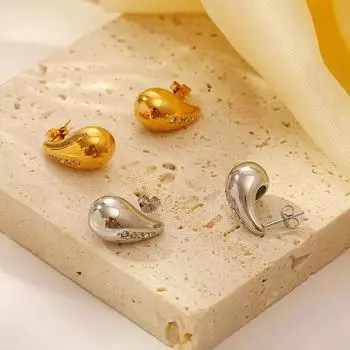 Трендовые серьги-капли из нержавеющей стали с инкрустацией цирконием женские высококачественные легкие роскошные серьги 18 карат