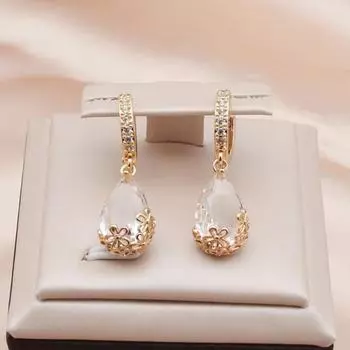Трендовые серьги-капли с прозрачным цирконием и каплями воды для женщин, модные серьги золотого цвета, ювелирные изделия, свадебные аксессуары белый