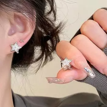 Трендовые серебряные цветные полые серьги-кольца в форме звезды для женщин, модные хрустальные серьги-гвоздики Y2K, аксессуары, эстетические украшения, подарок A2 1pair